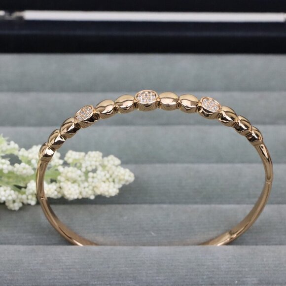 Elegant Rose Gold Bangle with Glossy Studded Circle Accents, XPBL0508 - Picture 12 of 12